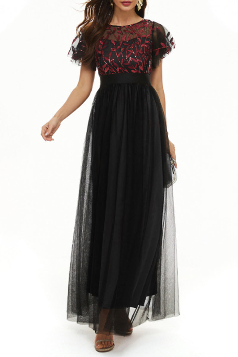 Elegant Formal Patchwork Zipper O Neck Ball Gown Dresses - Fashionpara