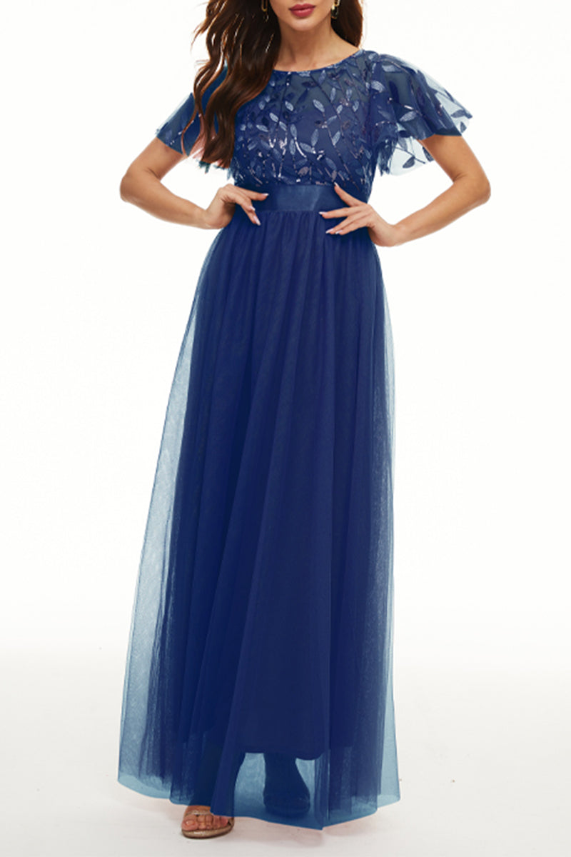 Elegant Formal Patchwork Zipper O Neck Ball Gown Dresses - Fashionpara