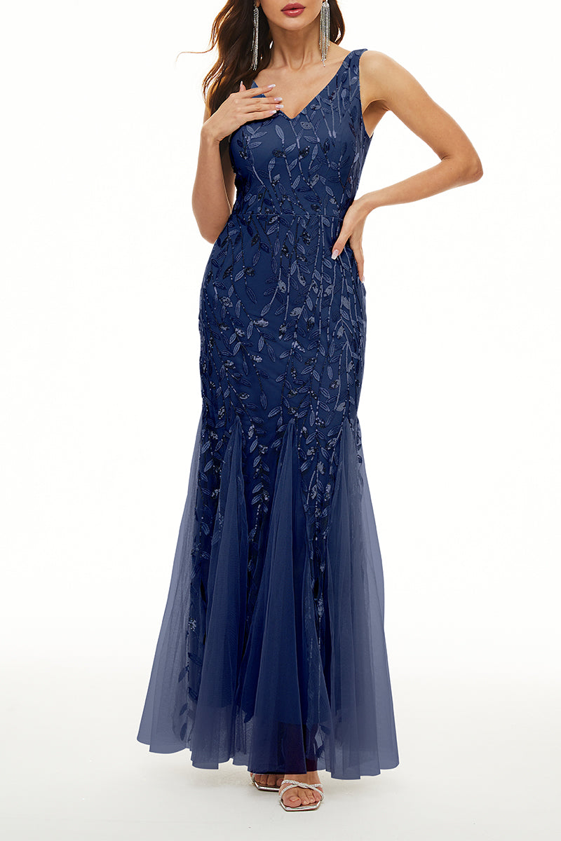 Elegant Formal Patchwork Embroidered V Neck Evening Dress Dresses(10 Colors) - Fashionpara