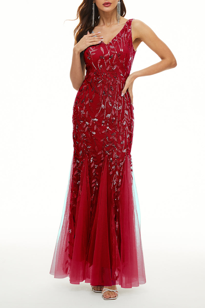 Elegant Formal Patchwork Embroidered V Neck Evening Dress Dresses(10 Colors) - Fashionpara