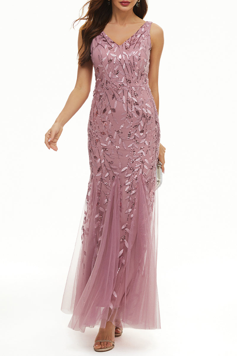 Elegant Formal Patchwork Embroidered V Neck Evening Dress Dresses(10 Colors) - Fashionpara