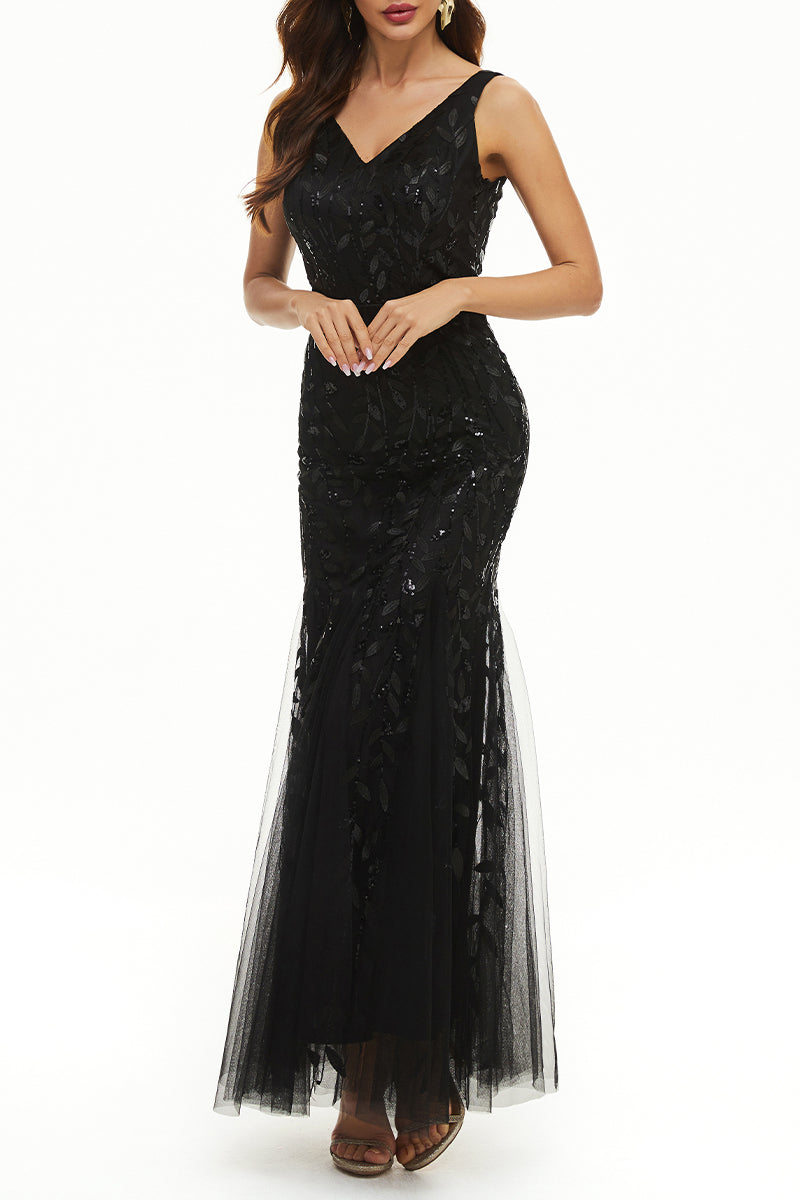 Elegant Formal Patchwork Embroidered V Neck Evening Dress Dresses(10 Colors) - Fashionpara