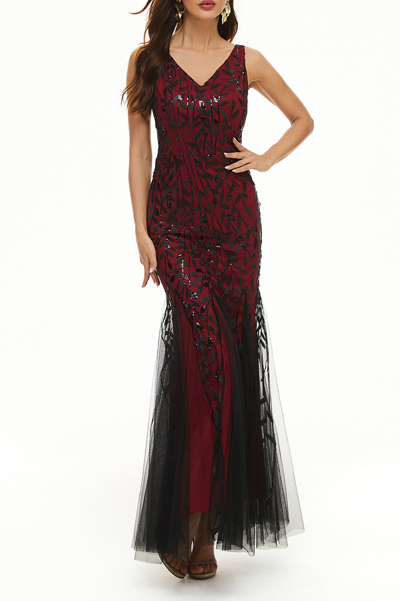 Elegant Formal Patchwork Embroidered V Neck Evening Dress Dresses(10 Colors) - Fashionpara