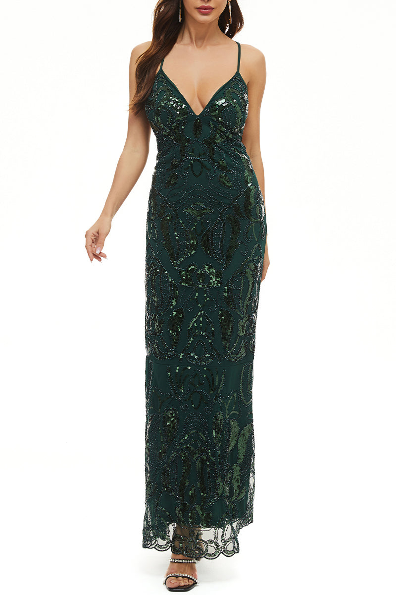 Sexy Formal Patchwork Bandage Sequins V Neck Evening Dress Dresses(7 Colors) - Fashionpara