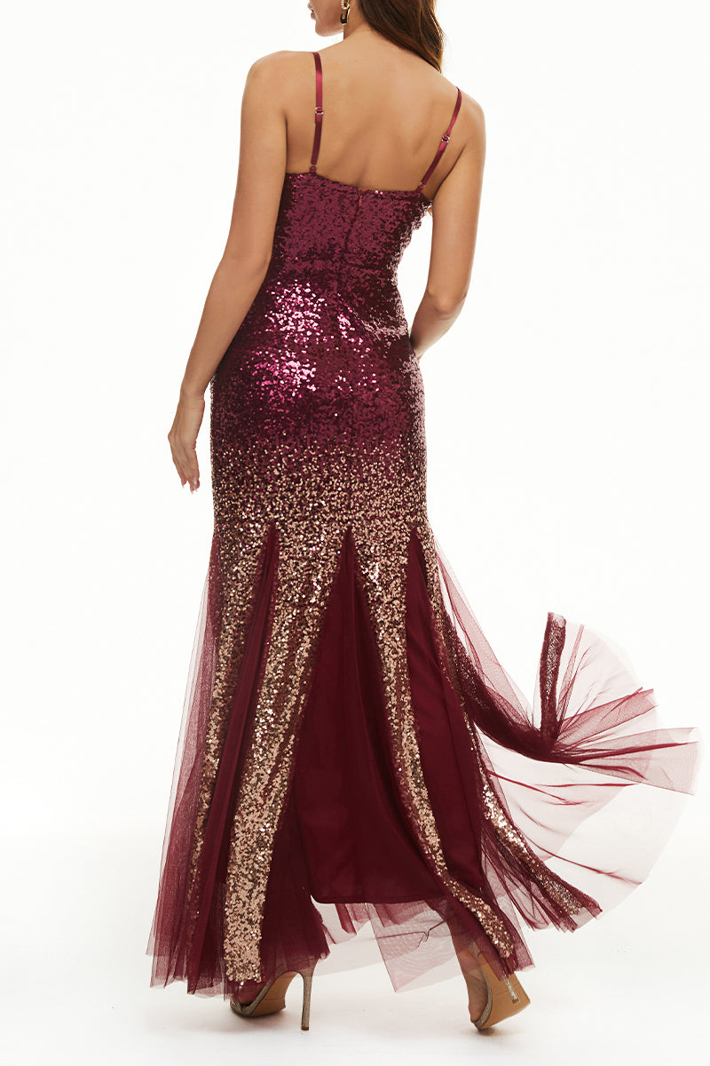 Sexy Formal Gradual Change Sequins V Neck Evening Dress Dresses(4 Colors) - Fashionpara