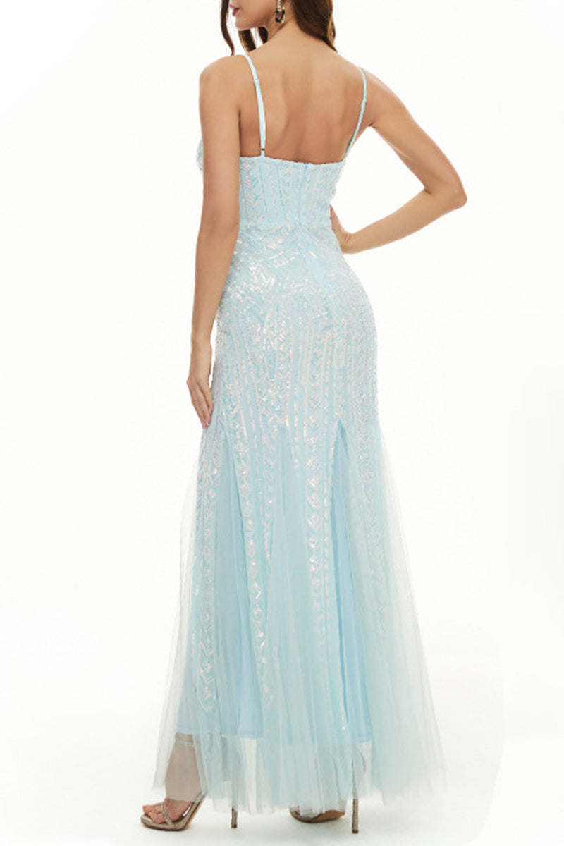 Sexy Celebrities Patchwork Sequins V Neck Evening Dress Dresses(4 Colors) - Fashionpara