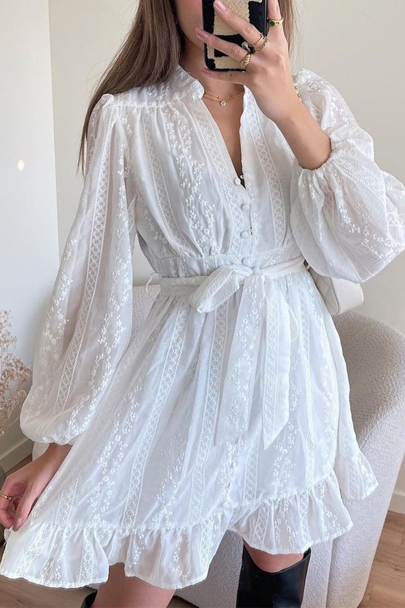 Sweet Elegant Solid Buckle V Neck A Line Dresses - Fashionpara