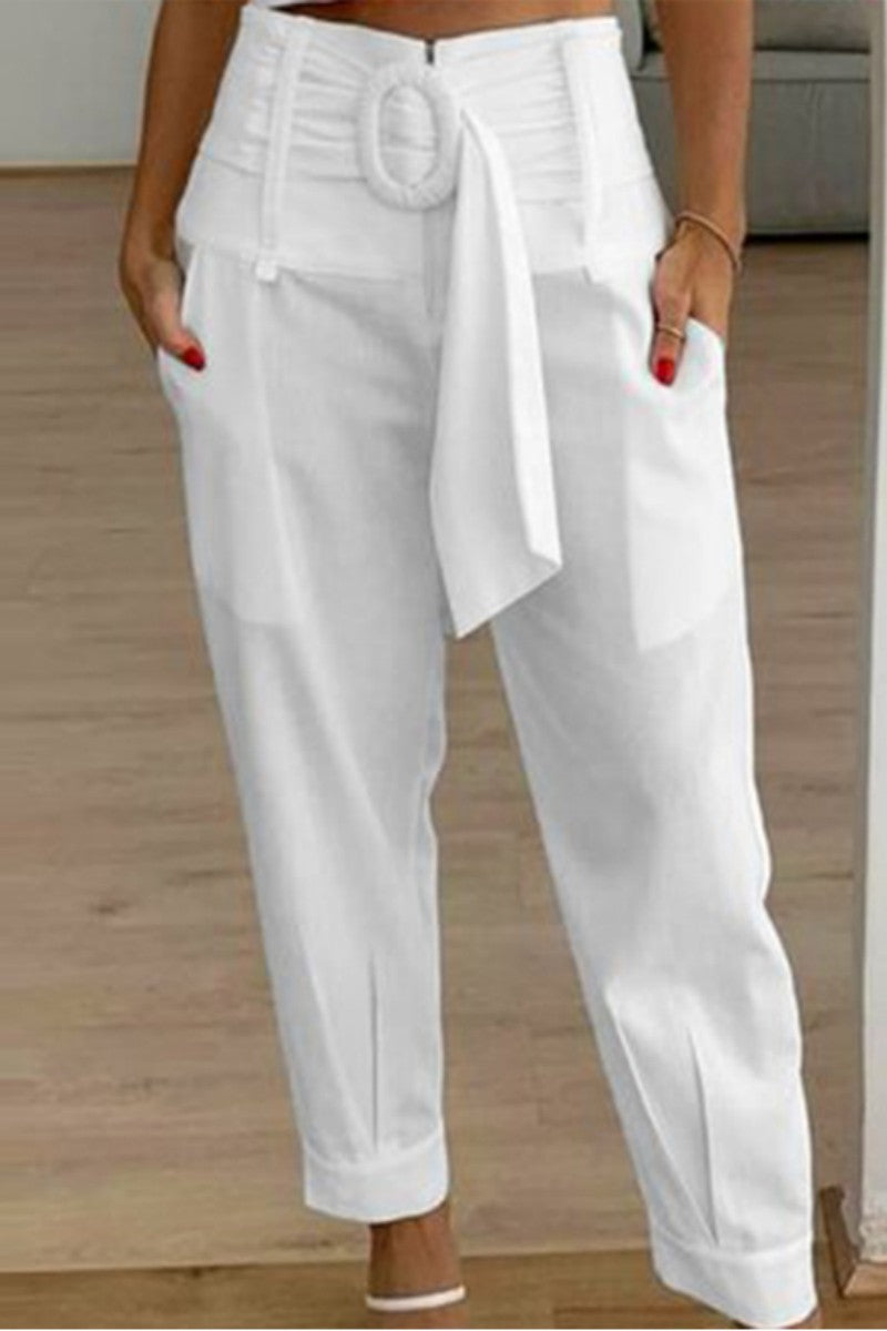 Casual Solid Patchwork Regular High Waist Conventional Solid Color Bottoms - Fashionpara