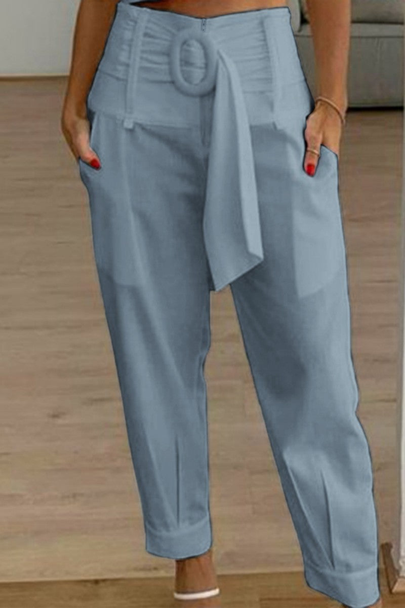 Casual Solid Patchwork Regular High Waist Conventional Solid Color Bottoms - Fashionpara