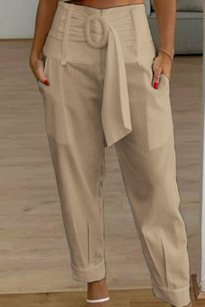 Casual Solid Patchwork Regular High Waist Conventional Solid Color Bottoms - Fashionpara