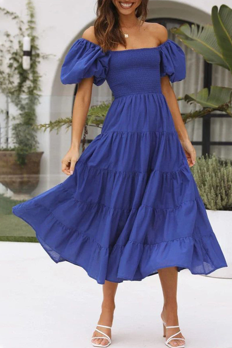 Casual Simplicity Solid Backless Off the Shoulder A Line Dresses(6 Colors) - Fashionpara