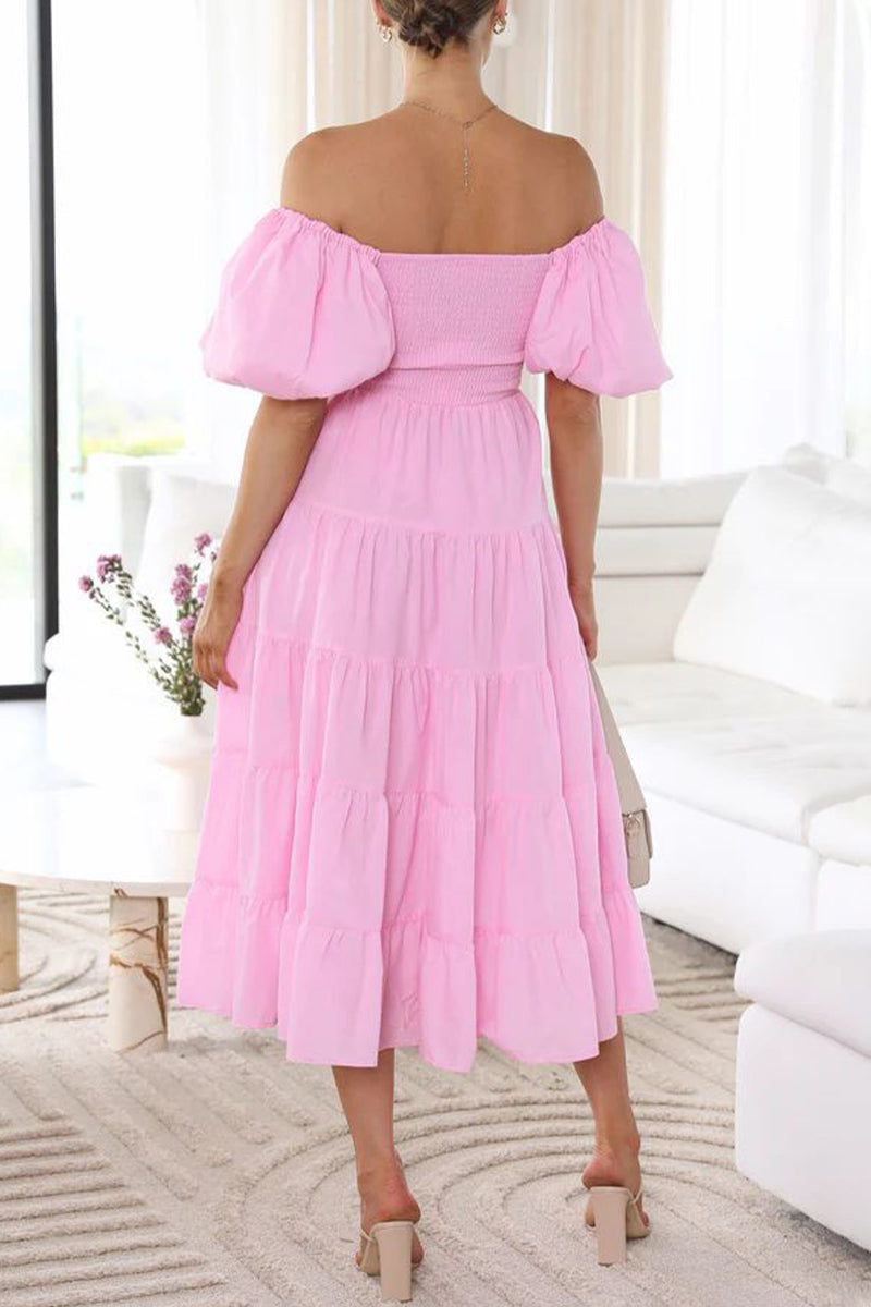 Casual Simplicity Solid Backless Off the Shoulder A Line Dresses(6 Colors) - Fashionpara