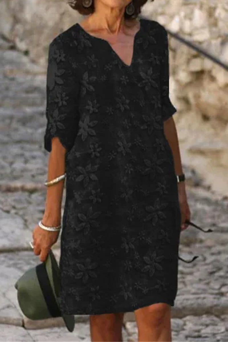 Casual Simplicity Solid Patchwork V Neck Short Sleeve Dress Dresses(5 Colors) - Fashionpara