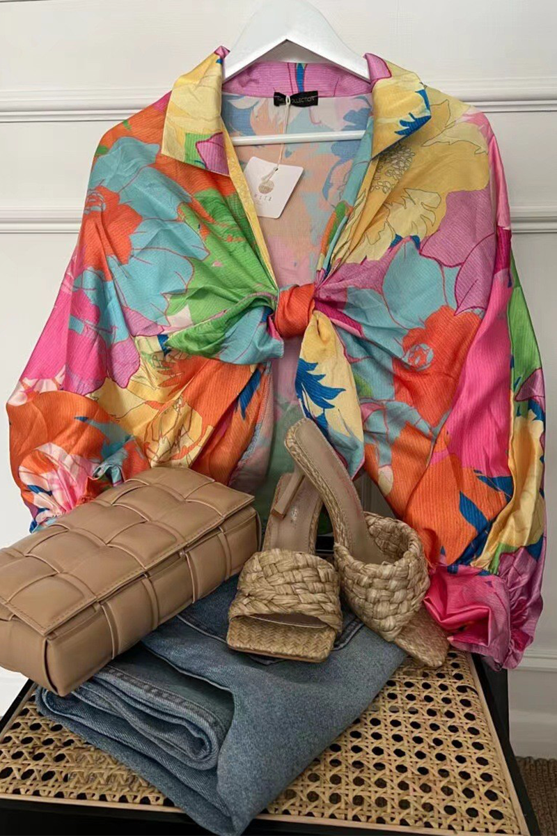 Casual Print Patchwork Turndown Collar Blouses(4 Colors)  Fashionpara