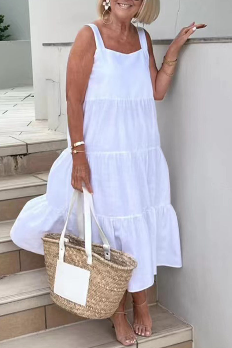 Casual Simplicity Solid Fold Cake Skirt Dresses - Fashionpara