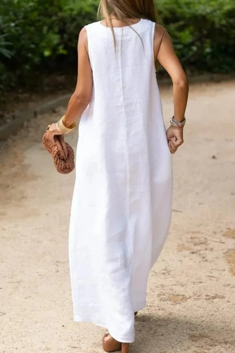 Casual Simplicity Solid Pocket V Neck Vest Dress Dresses - Fashionpara