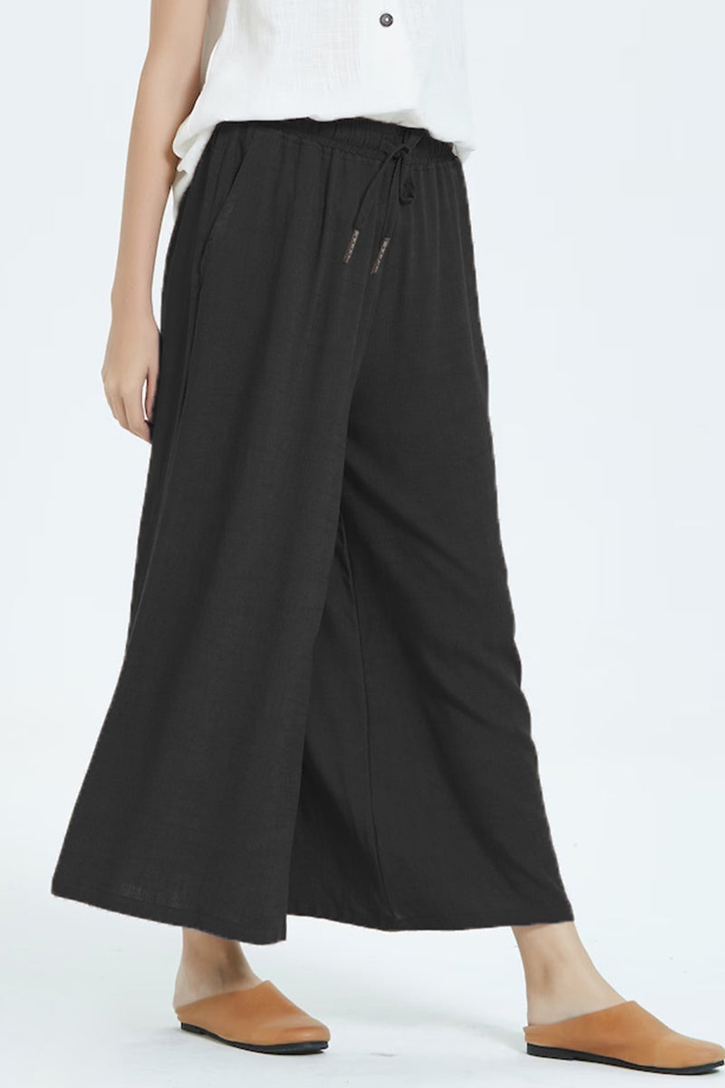 Casual Simplicity Solid Make Old Loose High Waist Wide Leg Solid Color Bottoms(8 Colors) - Fashionpara