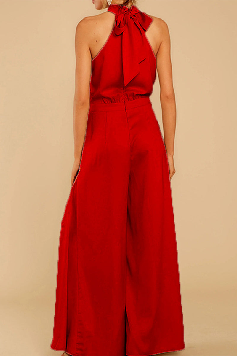 Fashion Casual Solid Patchwork Halter Loose Jumpsuits(5 Colors) - Fashionpara