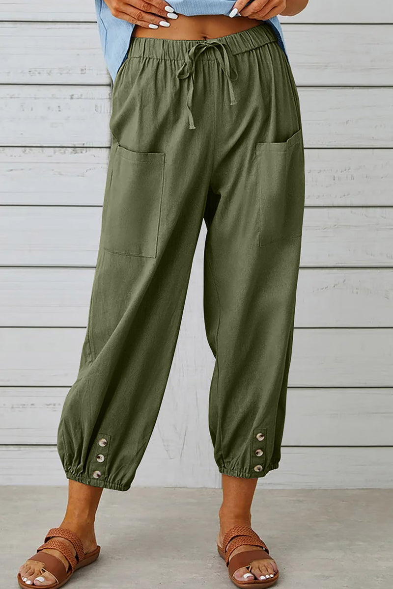 Casual Solid Pocket Loose High Waist Wide Leg Solid Color Bottoms(10 Colors) - Fashionpara