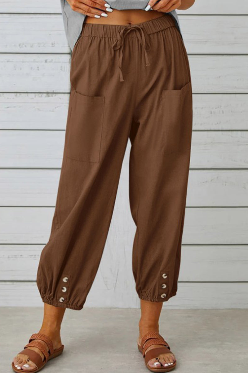 Casual Solid Pocket Loose High Waist Wide Leg Solid Color Bottoms(10 Colors) - Fashionpara