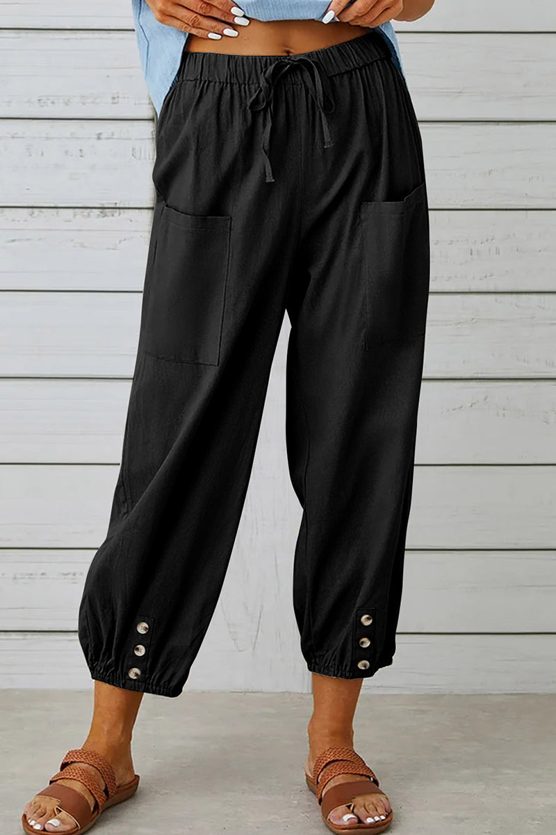 Casual Solid Pocket Loose High Waist Wide Leg Solid Color Bottoms(10 Colors) - Fashionpara