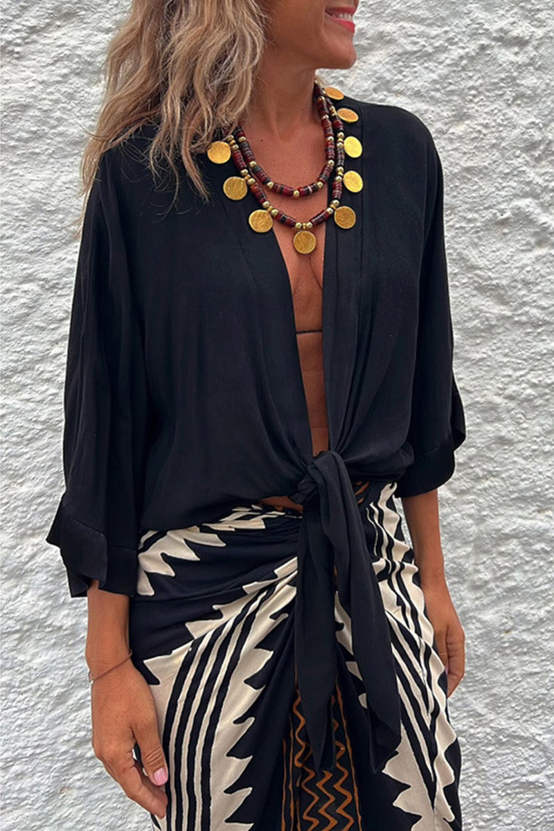 Casual Solid Frenulum V Neck Tops(3 Colors) - Fashionpara