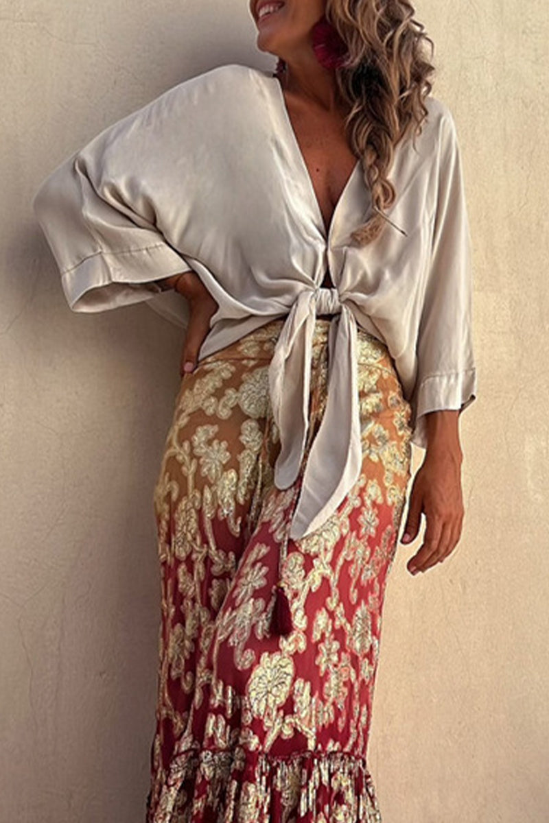 Casual Solid Frenulum V Neck Tops(3 Colors) - Fashionpara