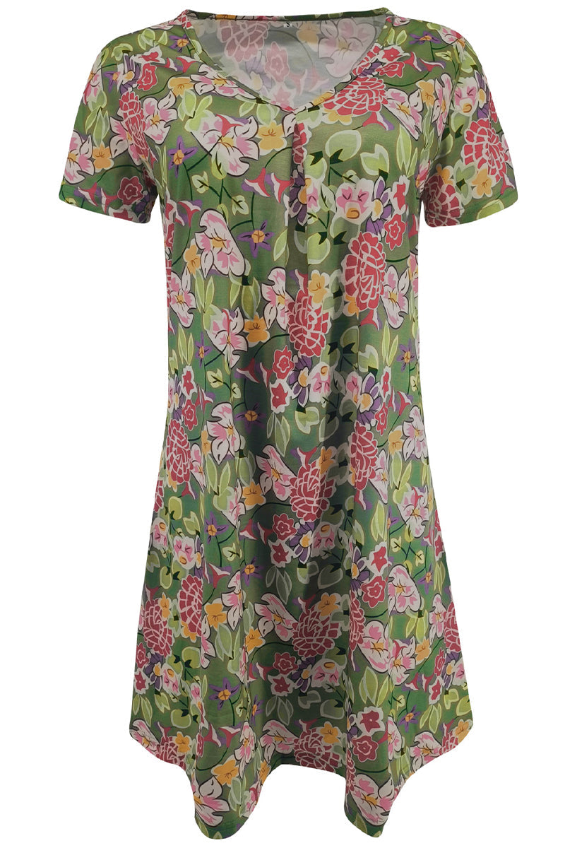 Casual Print Patchwork V Neck A Line Short Sleeve Dress(9 Colors) - Fashionpara