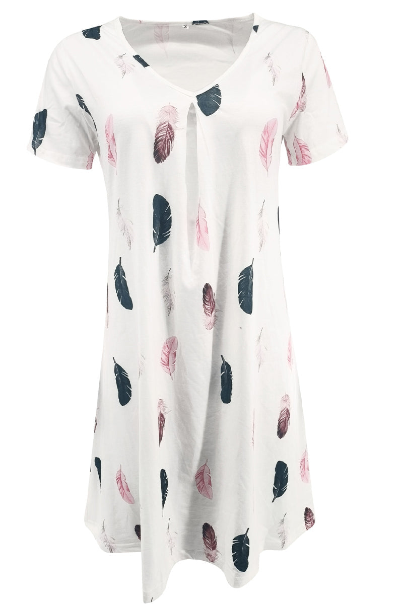 Casual Print Patchwork V Neck A Line Short Sleeve Dress(9 Colors) - Fashionpara