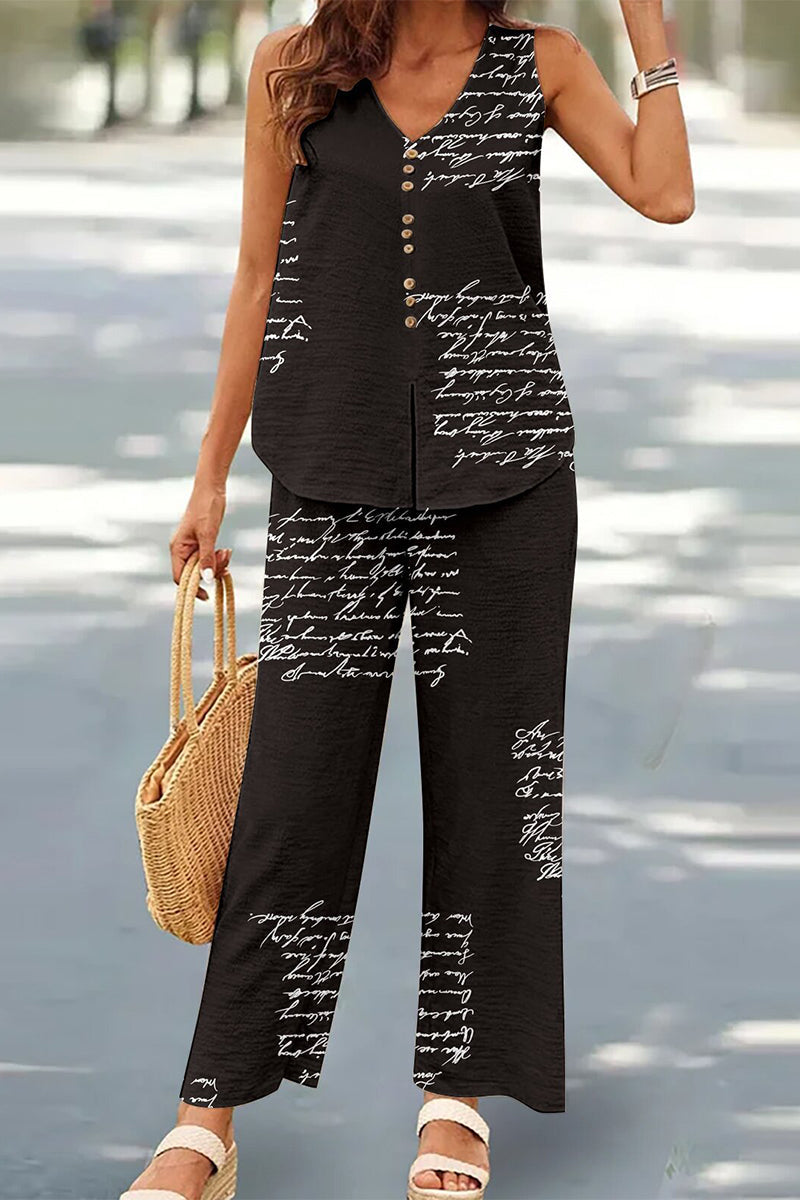 Casual Buttons V Neck Sleeveless Two Pieces(17 Colors) - Fashionpara