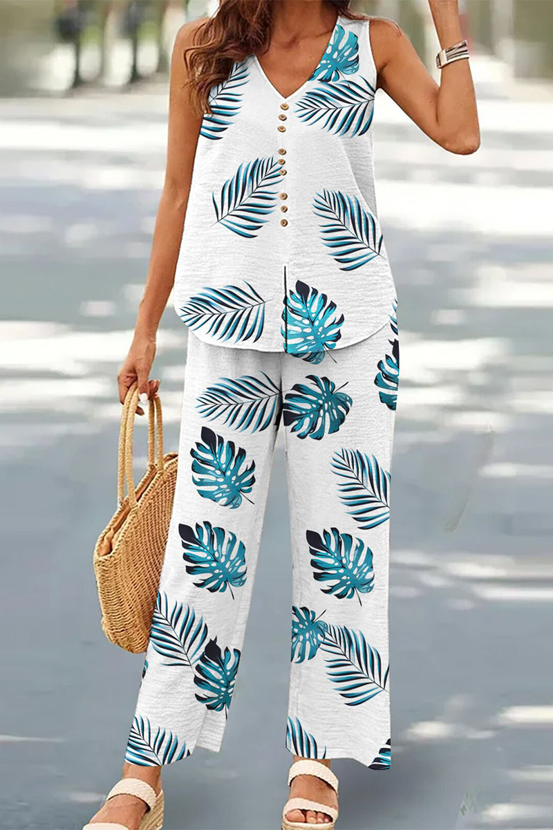 Casual Buttons V Neck Sleeveless Two Pieces(17 Colors) - Fashionpara