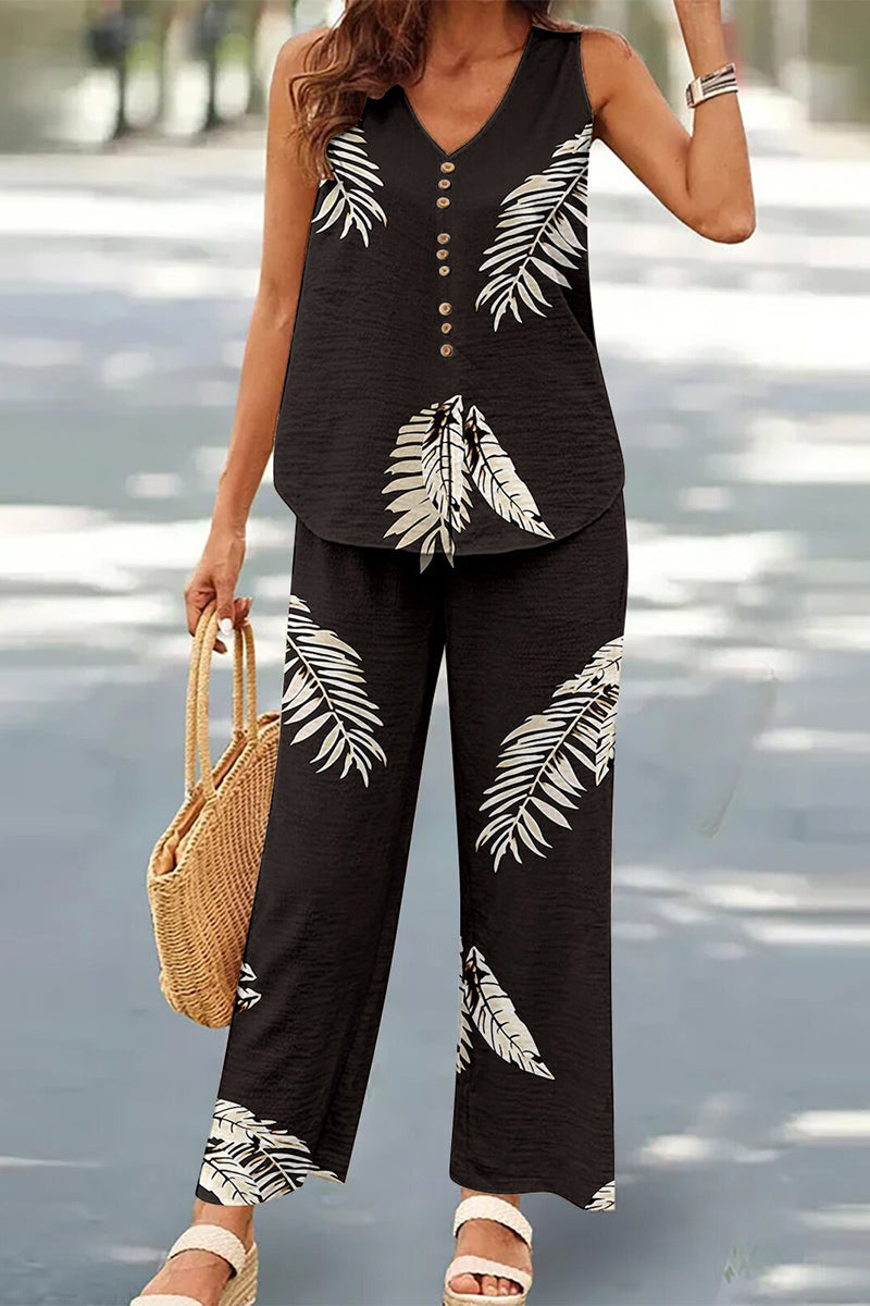 Casual Buttons V Neck Sleeveless Two Pieces(17 Colors) - Fashionpara