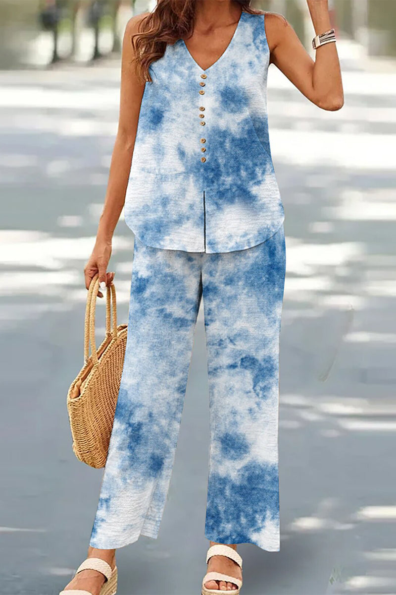 Casual Buttons V Neck Sleeveless Two Pieces(17 Colors) - Fashionpara