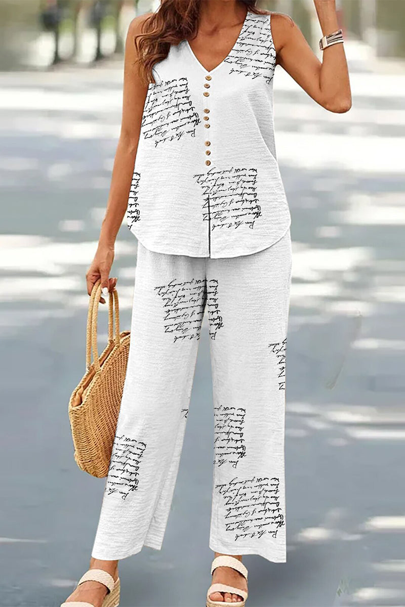 Casual Buttons V Neck Sleeveless Two Pieces(17 Colors) - Fashionpara