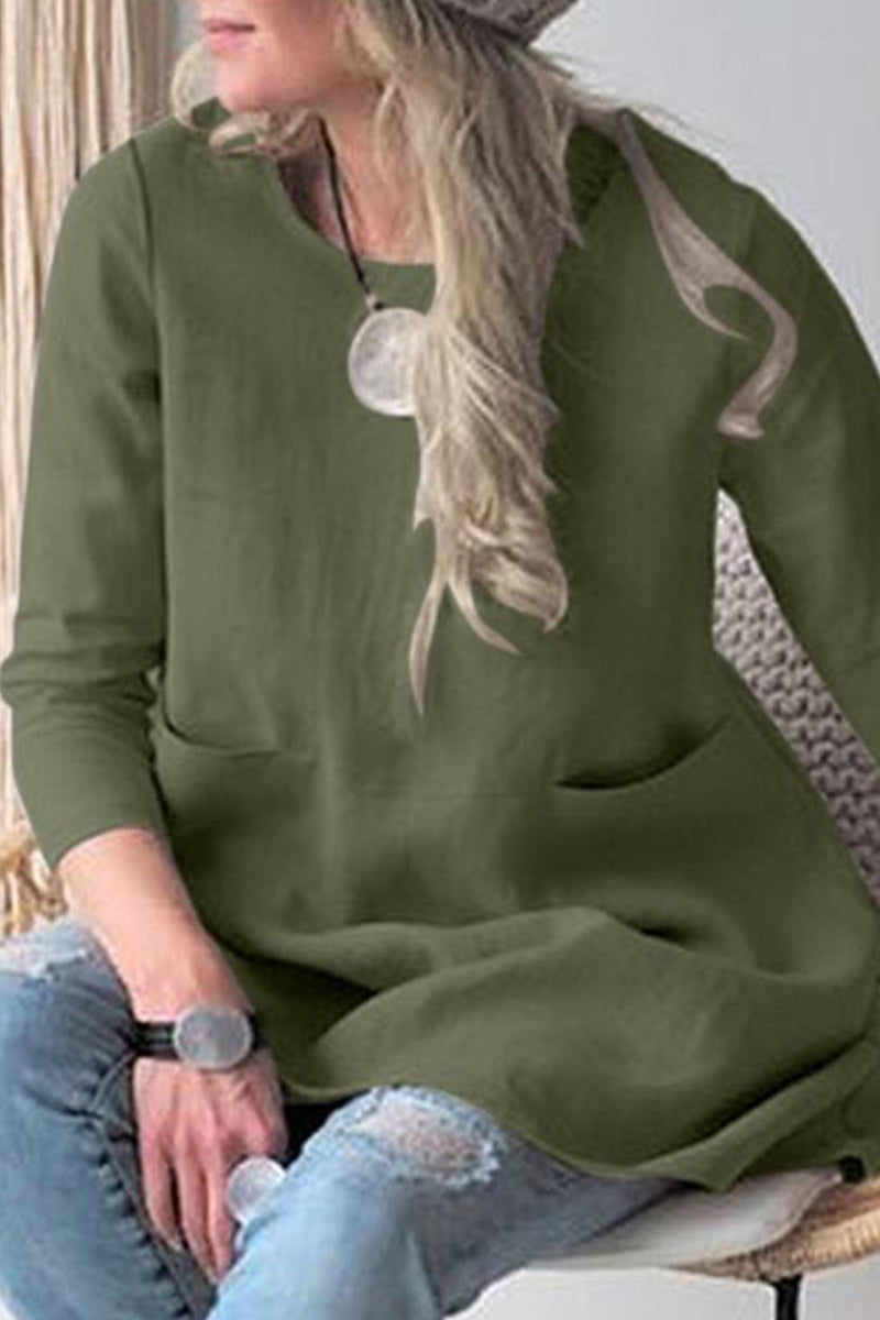 Casual Solid Pocket O Neck A Line Dresses - Fashionpara