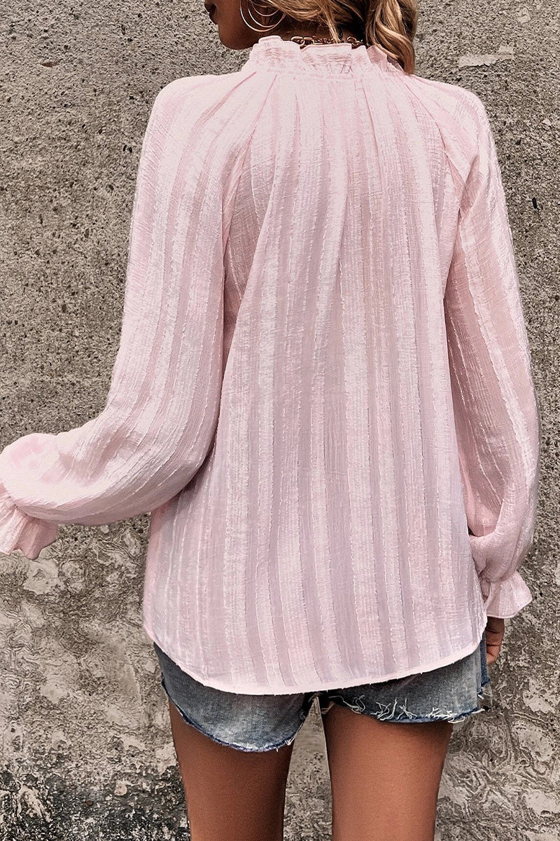 Celebrities Elegant Solid Flounce V Neck Tops - Fashionpara