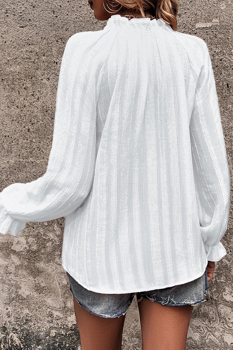 Celebrities Elegant Solid Flounce V Neck Tops - Fashionpara