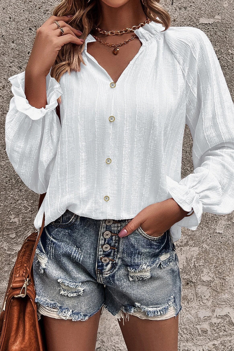 Celebrities Elegant Solid Flounce V Neck Tops - Fashionpara