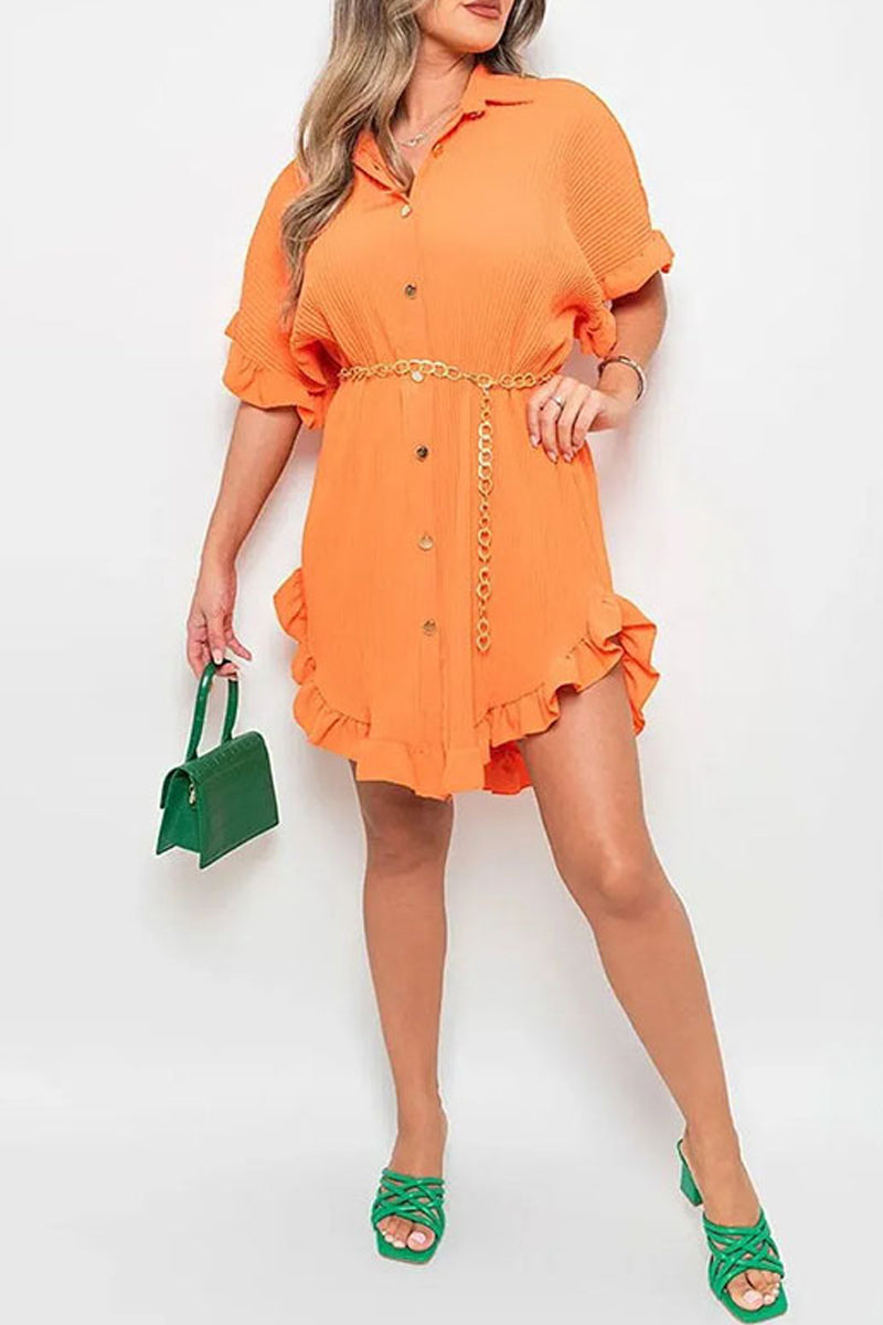 Casual Solid Patchwork Turndown Collar Shirt Dress Dresses - Fashionpara