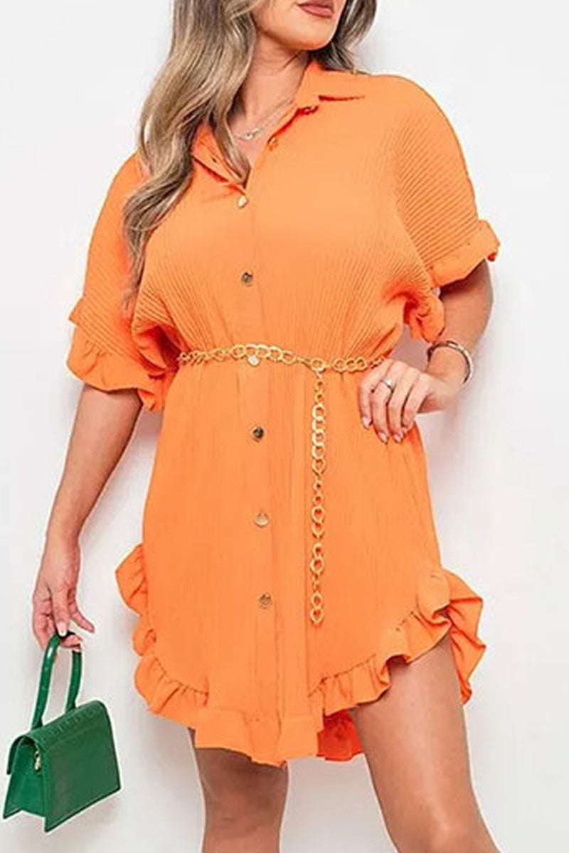 Casual Solid Patchwork Turndown Collar Shirt Dress Dresses - Fashionpara