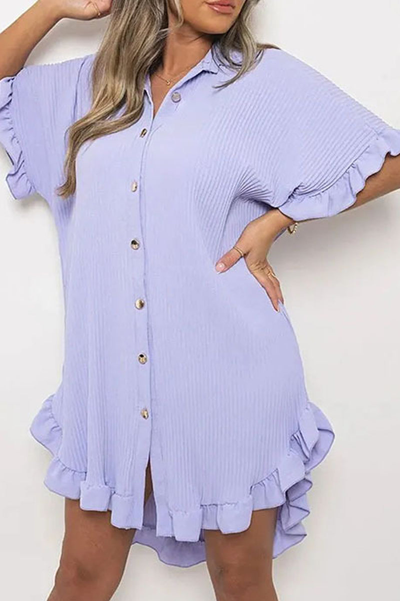 Casual Solid Patchwork Turndown Collar Shirt Dress Dresses - Fashionpara