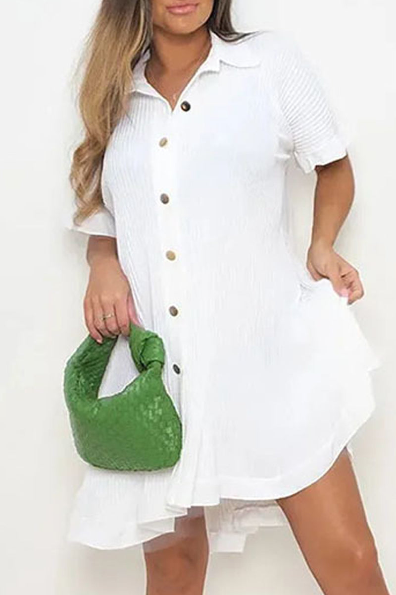 Casual Solid Patchwork Turndown Collar Shirt Dress Dresses - Fashionpara