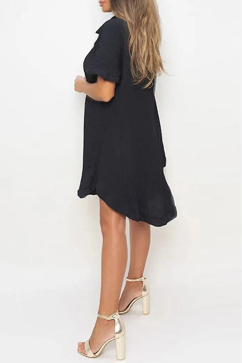 Casual Solid Patchwork Turndown Collar Shirt Dress Dresses - Fashionpara