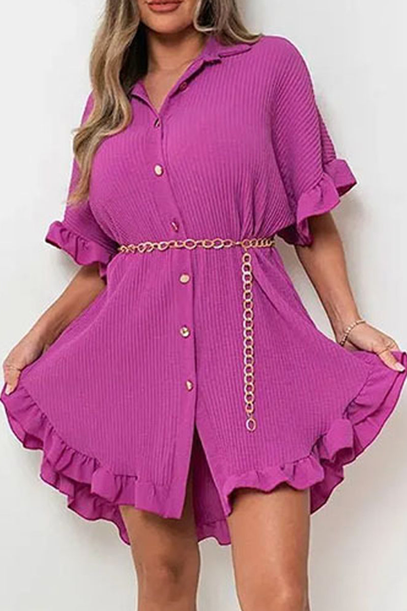 Casual Solid Patchwork Turndown Collar Shirt Dress Dresses - Fashionpara