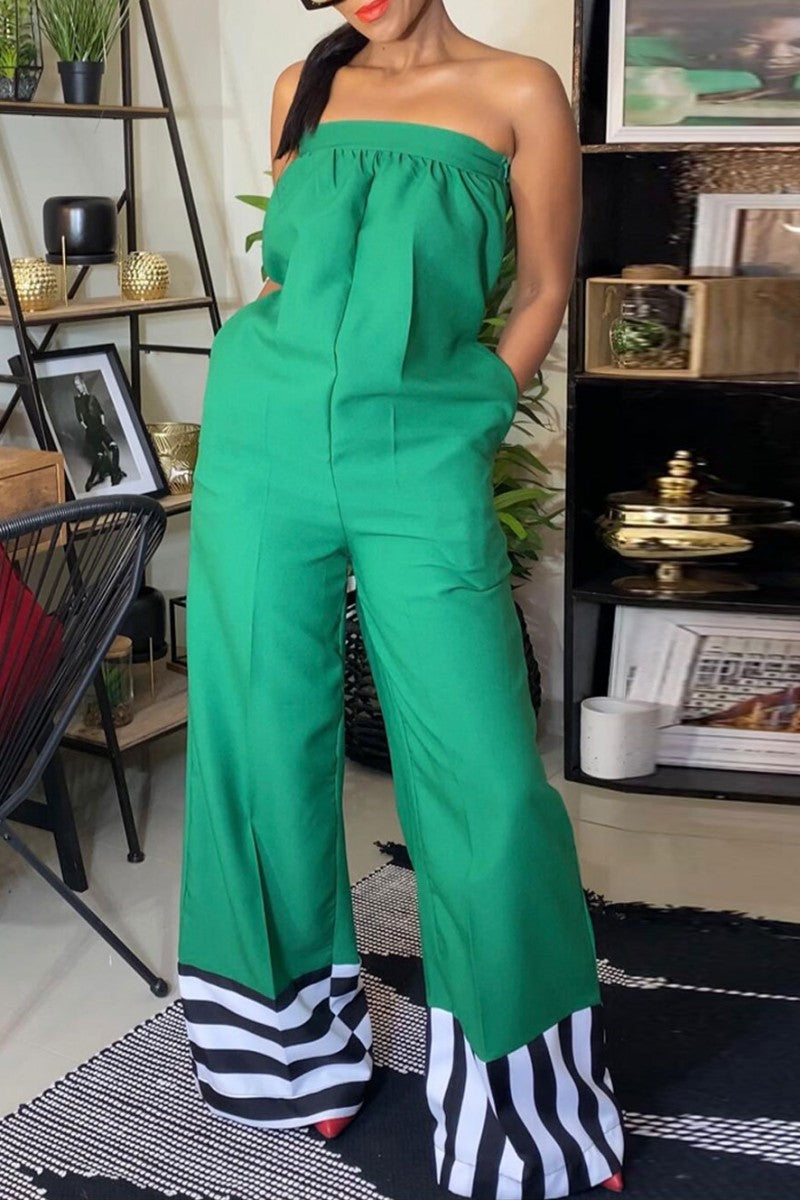 Casual Solid Patchwork Backless Strapless Regular Jumpsuits - Fashionpara