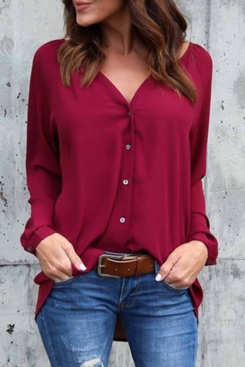 Elegant Solid V Neck Tops - Fashionpara