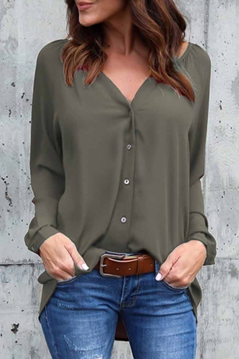 Elegant Solid V Neck Tops - Fashionpara