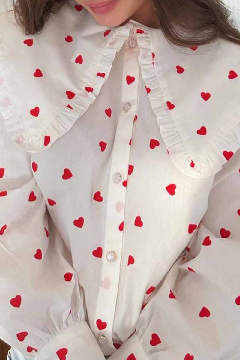 Sweet Print Patchwork Peter Pan Collar Tops - Fashionpara