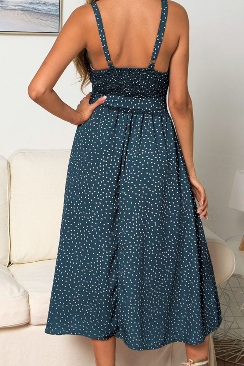 Casual Print Polka Dot Bandage Patchwork Spaghetti Strap A Line Dresses