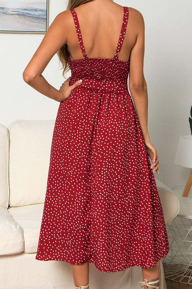 Casual Print Polka Dot Bandage Patchwork Spaghetti Strap A Line Dresses